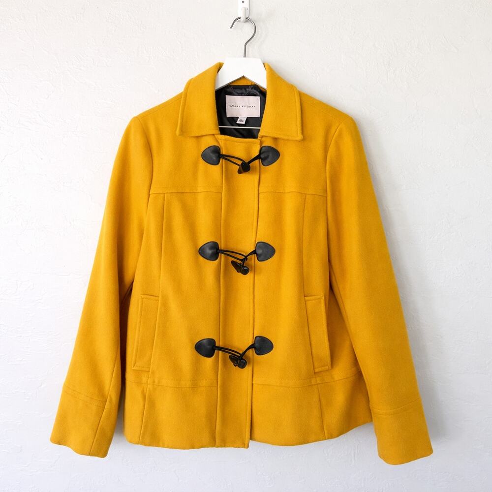 Banana Republic Mustard Yellow Wool Toggle Coat Large Preppy Jacket